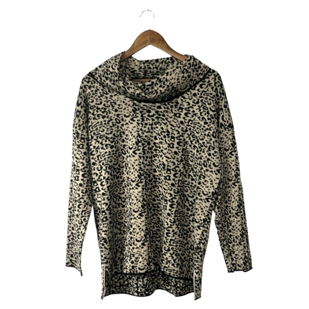 Calvin Klein Leopard Print Turtleneck Sweater Black Tan Fall Casual Size Large